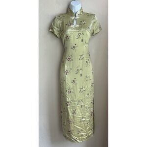 Vintage Y2K 90s Saifan Canada Maxi Dress Green Fairy Grunge Mandarin Floral S